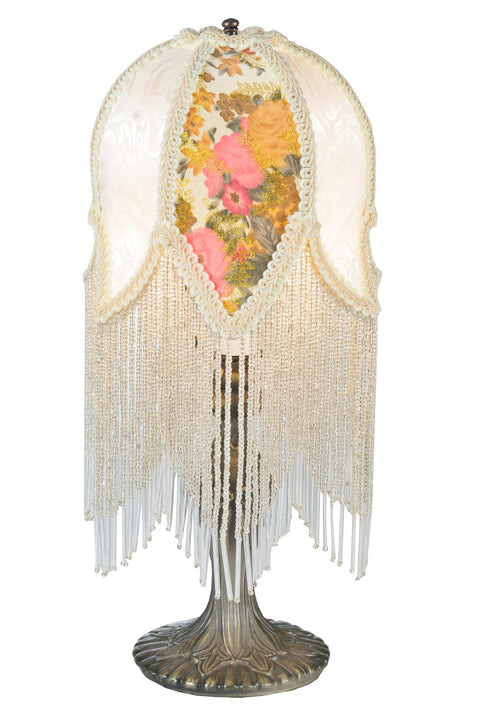 Meyda 15" H Fabric & Fringe Victorian Tulip Accent Lamp