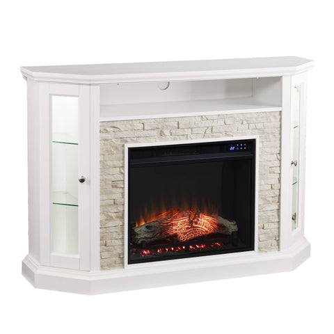 Redden Corner Convertible Touch Screen Electric Fireplace w/ Storage  White