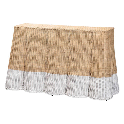 Bali & pari Palm Scallop Natural Rattan Console Table - Handwoven Wicker Accent Table, Coastal & Boho Decor, Rectangle 54", Two-Tone White/Natural
