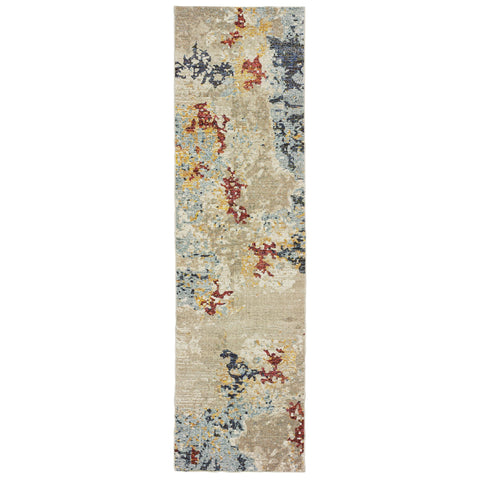 Oriental Weavers Evolution Area Rug - 8043K - 2'6" x 12' - in Beige/Blue - Modern Style, Stain Resistant, Family and Pet Friendly, Entryway, Hallway Runner Rug