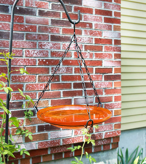 Oakestry Crackle Glass Hanging Birdbath, 14-in Bowl, Mandarin