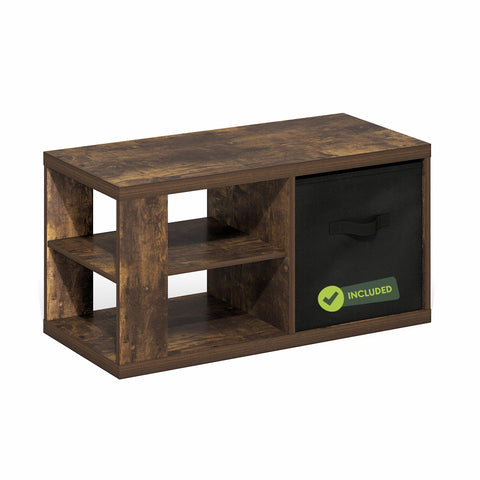 Furinno Viola Coffee Table, 3-Tier Modern Coffee Table with 1.2 Thick Tabletop, Side Table with Open Shelf and Storage Bin, for Living Room, Bedroom, Home Office, Amber Pine