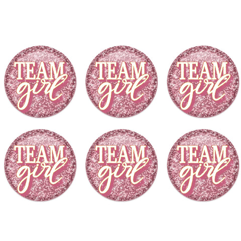 Beistle 6 Piece Prismatic Team Girl Pinback Buttons for Baby Shower Party Favors Gender Reveal Decorations, 2", Pink/White