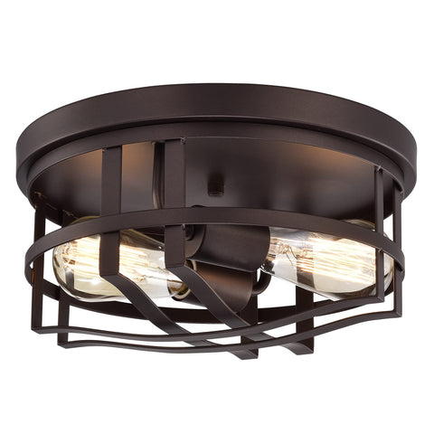 Chloe Lighting IRONCLAD Industrial 2 Light Oil Rubbed Bronze Ceiling Flush Fixture 12" Wide