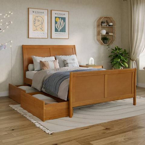 AFI, Portland Full Platform Bed with Matching Footboard & Storage Drawers, Light Toffee