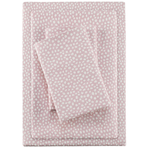 True North by Sleep Philosophy Cozy Flannel Warm 100% Cotton Sheet - Novelty Print Animals Stars Cute Ultra Soft Cold Weather Bedding Set, King, Blush Dots 4 Piece