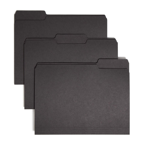 Smead Interior File Folder, 1/3-Cut Tab, Letter Size, Black, 100 per Box, Expandable File Folders for Filing Cabinet