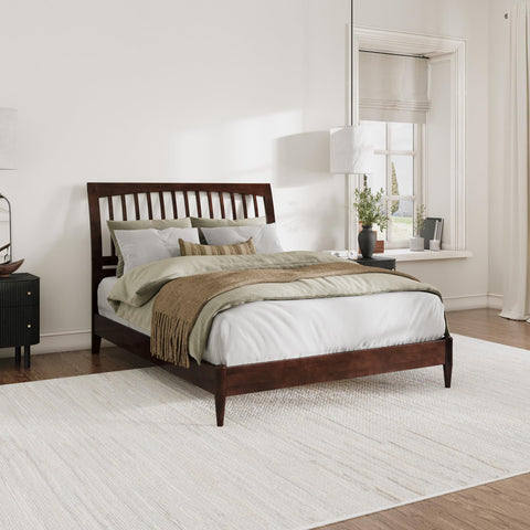AFI, Orleans Queen Solid Wood Low Profile Sleigh Platform Bed, Walnut