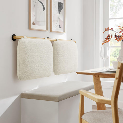 Modway Anela Chenille Upholstered Wall-Mounted Headboard King Size in Cream Natural – Floating Padded Headboard with Wood Bar and Two Cushions for King Bed – Hanging Back Cushions for Bench