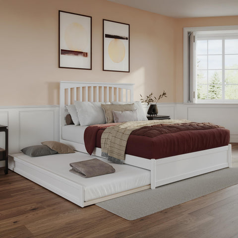 AFI Everett Queen Wood Platform Bed with Panel Footboard & Twin XL Trundle in White