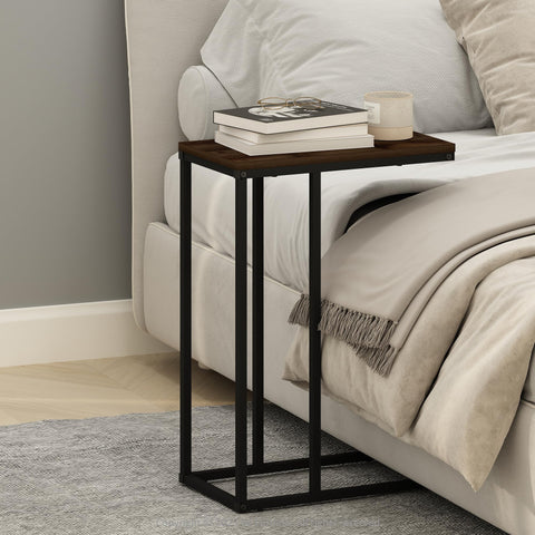 Furinno C-Shaped Side Table End Table for Couch Sofa  and Bed with Metal Frame Columbia Walnut