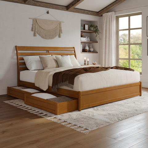 AFI, Emelie King Platform Bed with Panel Footboard and Storage Drawers, Light Toffee