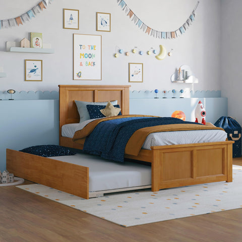 AFI, Madison Twin Platform Bed with Matching Footboard and Twin Trundle, Light Toffee