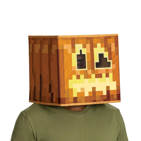Disguise Jack O'Lantern Block Head Mask, Offiical Minecraft Glow in the Dark Blockhead Costume Accessory, Unisize 8+
