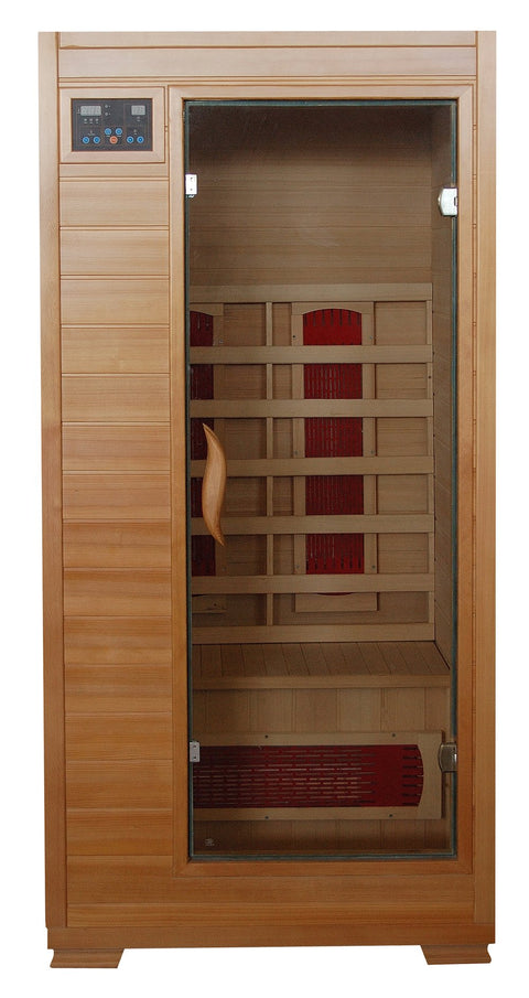 HeatWave Buena Vista SA2400 1 Person Infrared Sauna with 3 Ceramic Heaters Ergonomic Back Rests EZ Touch Control Panel Recessed Interior Lighting and Sound System with CD player and AUX MP3