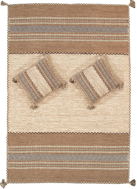 Pasargad Home Kilim Collection Flat Weave Ivory/Beige 100% Wool Reversible Rug- 8' 0'' X 10' 0''