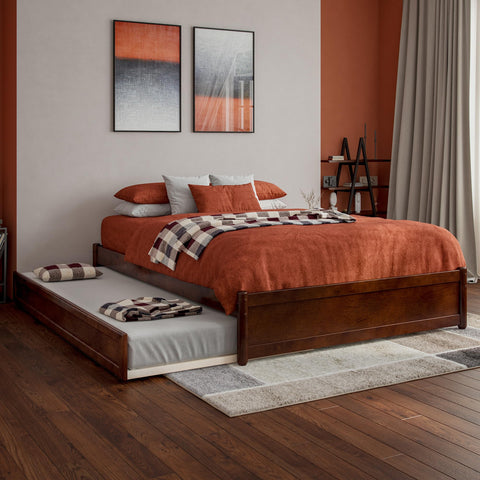 AFI, Barcelona Full Panel Platform Bed with Twin Trundle, Walnut