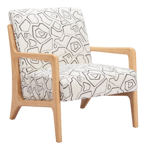 Zuo Runa Accent Chair Beige & Natural, Multicolor Accent Chair, Modern Style, Printed Fabric, Exquisite Printed Fabric, Plywood, Indoor Living, 26.4" W x 30.3" D x 31.1" H, Non-Stackable