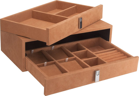 Barska Tan Suede-Lined Storage Drawer Set for Safes – Watches, Jewelry, Wallet, Passport, Glasses Organization with Padded Channels and Necklace Compartments