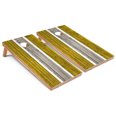 Skip's Garage Yellow Striped All-Weather Cornhole Boards - PVC - Include Edge Lights