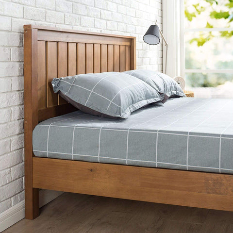 Fast Furnishings Twin Solid Wood Platform Bed Frame with Headboard in Medium Brown Finish