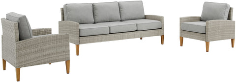 Capella 3Pc Wicker Outdoor Sofa Patio Furniture Set Gray/Acorn - Sofa & 2 Armchairs