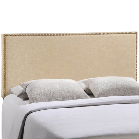 Modway Region Linen Fabric Upholstered Queen Headboard in Cafe with Nailhead Trim