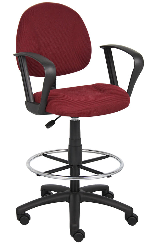 BOSS Office Products Ergonomic Works Drafting Chair with Loop Arms in Burgundy