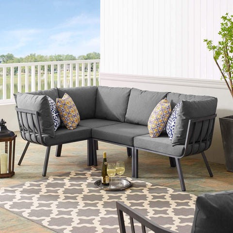 Modway Riverside Outdoor Patio Aluminum Sectional Set, 59" L x 85. 5" W x 28" H, Gray Charcoal
