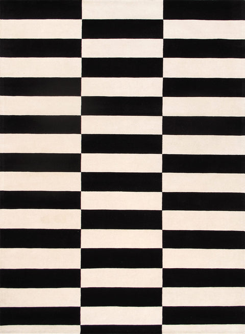 Pasargad Home Rodeo Collection Hand-Tufted White/Black Bsilk & Wool Area Rug with Cotton Backing- 9' 9'' X 13' 9''