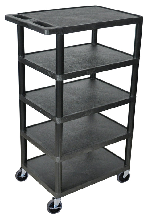 LUXOR BC50-B Structural Foam Plastic Utility Cart with Five Flat-Shelves Each with .25" Retaining Lip, 300 Lbs. Capacity, Black