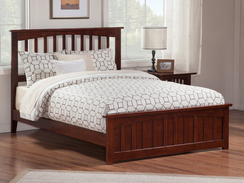 AFI, Mission Queen Size Low Profile Platform Bed with Matching Footboard and Attachable USB Charger, Walnut