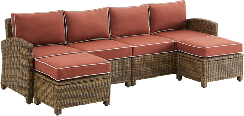 Bradenton 4Pc Wicker Outdoor Sectional Patio Furniture Set Sangria /Weathered Brown - Left Loveseat, Right Loveseat, & 2 Ottomans