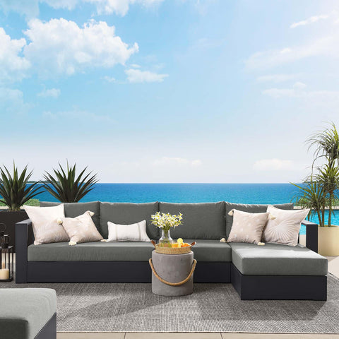 Modway Tahoe Modular Aluminum 3-Piece Outdoor Patio Furniture Gray Charcoal, Right-Facing Sectional Sofa Set with Weather-Resistant Cushions, Ideal for Deck, Backyard, Poolside
