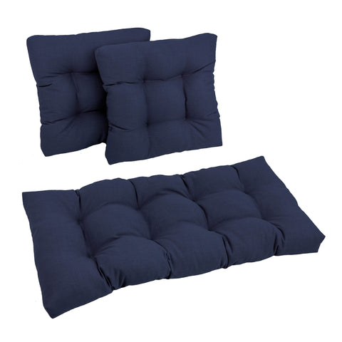 Blazing Needles Squared Solid Spun Polyester Tufted Settee Cushions Set, Set of 3, Azul