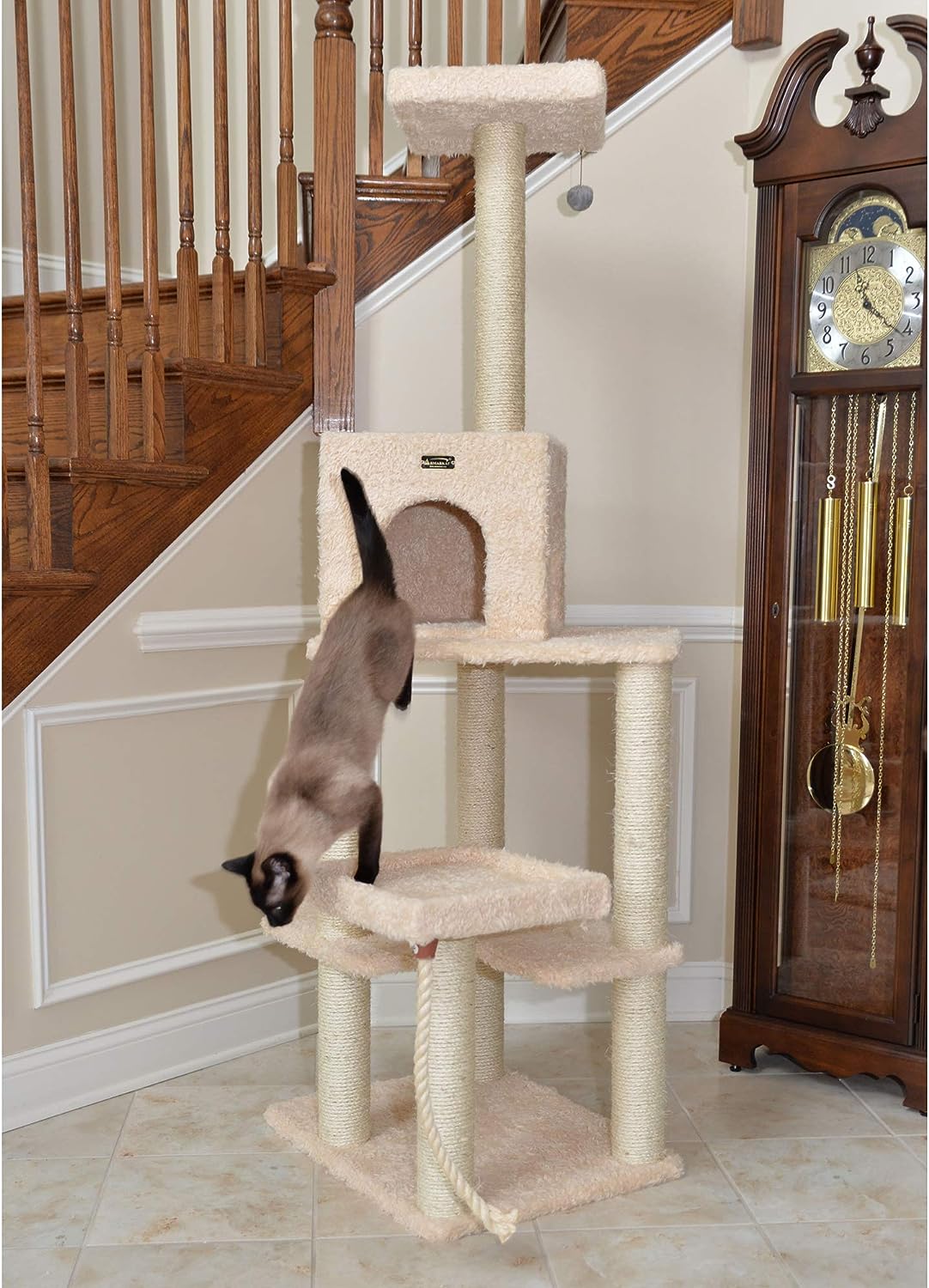 Armarkat Real Wood Cat Tower, Ultra Thick Faux Fur Covered Cat Condo House A6902, Beige
