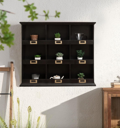 Cheungs Dael Wooden 9 Cubby Wall Shelf - Black FP-4120BK