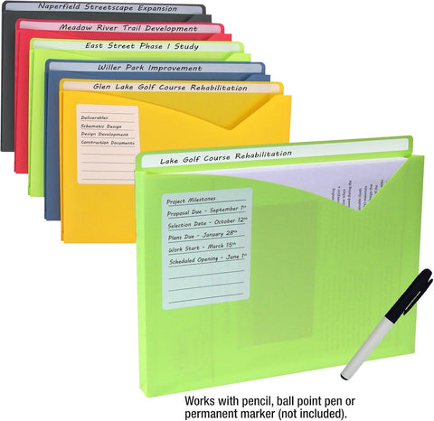 C-Line Write-on Poly File Jackets, Lime Green, Amber Orange, Steel Blue, Pack of 10