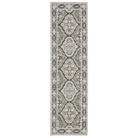 Oriental Weavers Ellington Area Rug - ELL04-2'3" x 7'6" - in Ivory/Blue - Vintage Inspired, Stain Resistant, Family and Pet Friendly, Entryway, Hallway Runner Rug
