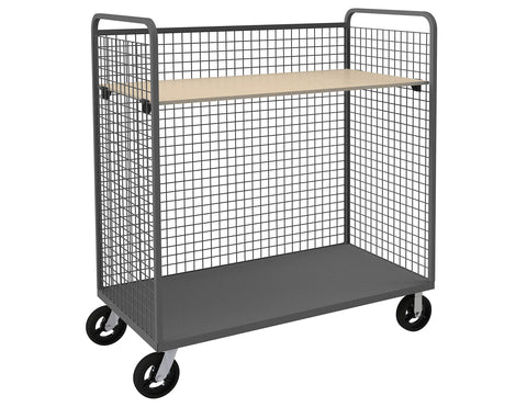 Wire Cart With 8 Inch x 2 Inch Mold-On-Rubber Casters (2) Rigid (2) Swivel 1 Base 1 Adjustable Shelf With 4 Plastic Shelf Holders Gray