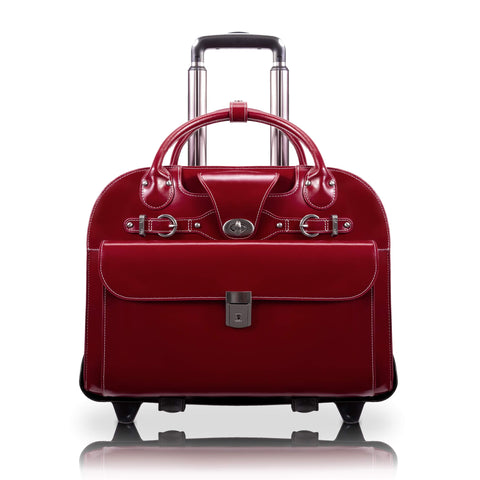 McKlein Roseville, 15" Leather Detachable -Wheeled Ladies' Laptop/Computer & Tablet Business Briefcase Bag/Women's Rolling Overnight Travel Bag, Removable trolley case