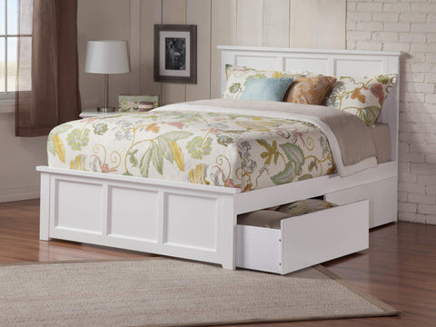 Madison Queen Platform Bed with Matching Foot Board with 2 Urban Bed Drawers in White