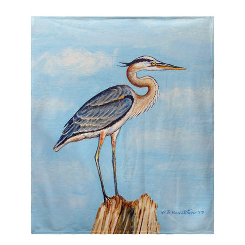 Betsy Drake Blue Heron on Stump Fleece Throw Blanket 60 X 50 Inches