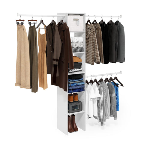 Furinno FANO Closet Organizers and Storage, 5-Tier Closet Storage Organizer with 3 Hanging Bars, Wardrobe Closet Shelf Towers, Adjustable Shelves, for Wardrobe, Bedroom, Living Room, White