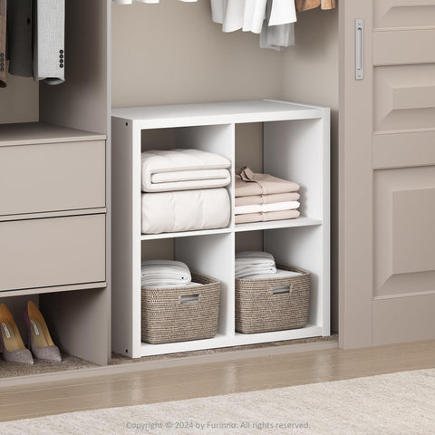 Furinno Cubic Open Back Multipurpose Clothing  and Closet Storage Organizer Shelf 4-Cube White