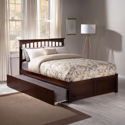 Atlantic Furniture AR8732014 Mission Platform Bed with Twin Size Urban Trundle, Full, Walnut