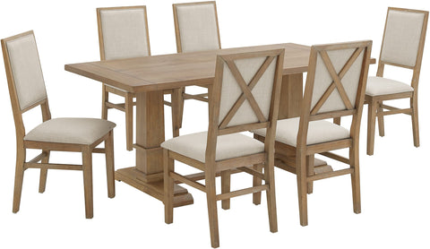 Joanna 7-Piece Dining Table Set For 6 Rustic Brown /Creme - Table & 6 Upholstered Back Chairs
