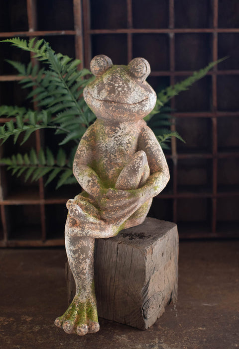 KALALOU Frog - Small, Multi-Colored Concrete Frog Figurine