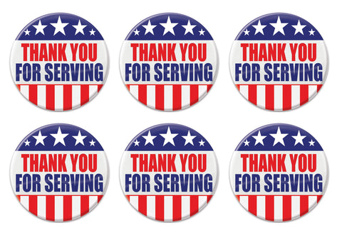 Beistle Patriotic Thank You for Serving Metal Party Buttons 6 Piece USA Fourth of July Decorations Costume Accessories, 2", Red/White/Blue