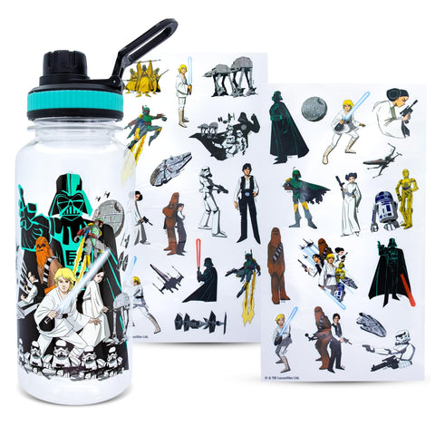 Star Wars Legacy Group Twist Spout Plastic Water Bottle Jug and Sticker Set For Personalizing | Holds 32 Ounces